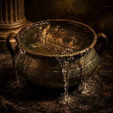 A collection of ancient gold coins rests beside a dark black basalt touchstone on a weathered stone surface. Warm golden light illuminates the coins' intricate details and rich metallic luster against a dark, atmospheric background, creating a photorealistic scene inspired by ancient methods of testing gold purity.