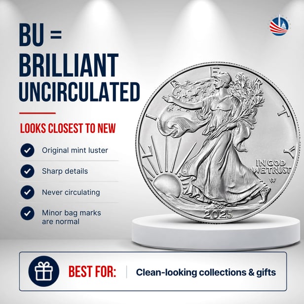 Explainer graphic describing definition of Brilliant Uncirculated coins