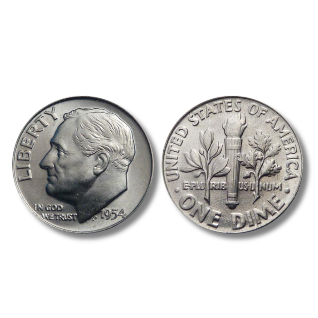 1899 Barber dime obverse and reverse with circulated roll of 90% silver junk silver dimes