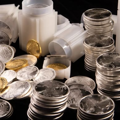 Gold & Silver Coins and Tubes featuring American Silver Eagles