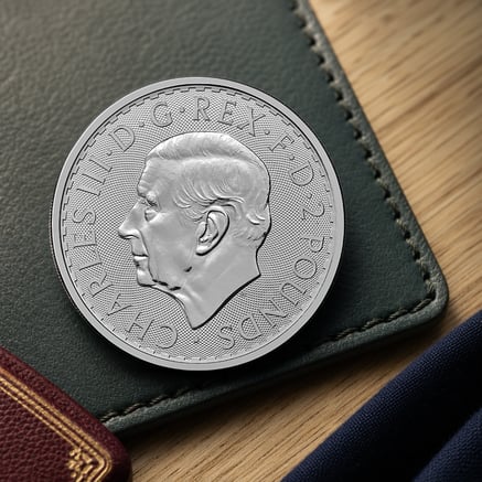 Silver Britannia displaying face value of 2 pounds