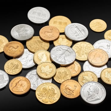 Assortment of international gold and silver bullion coins representing differences in coin mintage, demand, and available supply