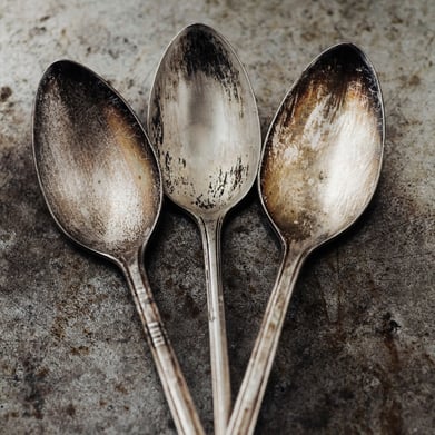 tarnished silver flatware